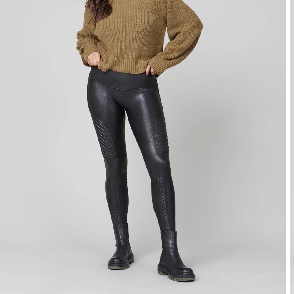 Moto faux leather spanx